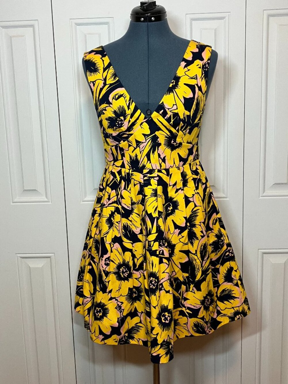J. Crew Navy/Yellow/Pink Floral Fit and Flare Dress Size 6P